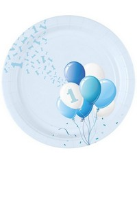 Piatto dessert primo compleanno azzurro confezione da 8pz