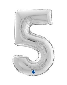 Palloncino foil colore argento numero 5 102cm