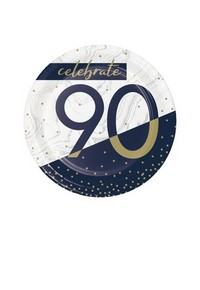 Piatto dessert 90anni Happy Birthday Navy confezione da 8pz