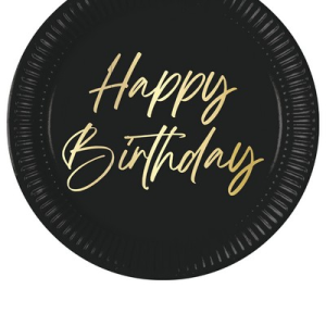 Piatto piano Happy Birthday Black&Gold confezione da 8pz