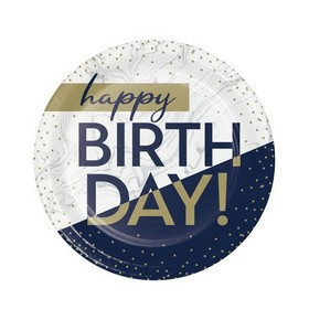Piatto piano Happy Birthday Navy confezione da 8pz